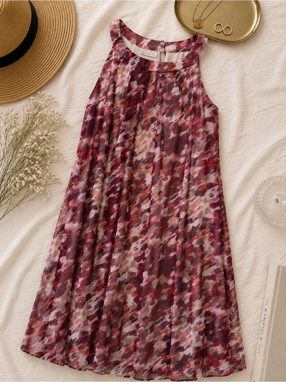 London Times Mauve, Pink and Burgundy Printed Sleeveless Midi Dress size 10
